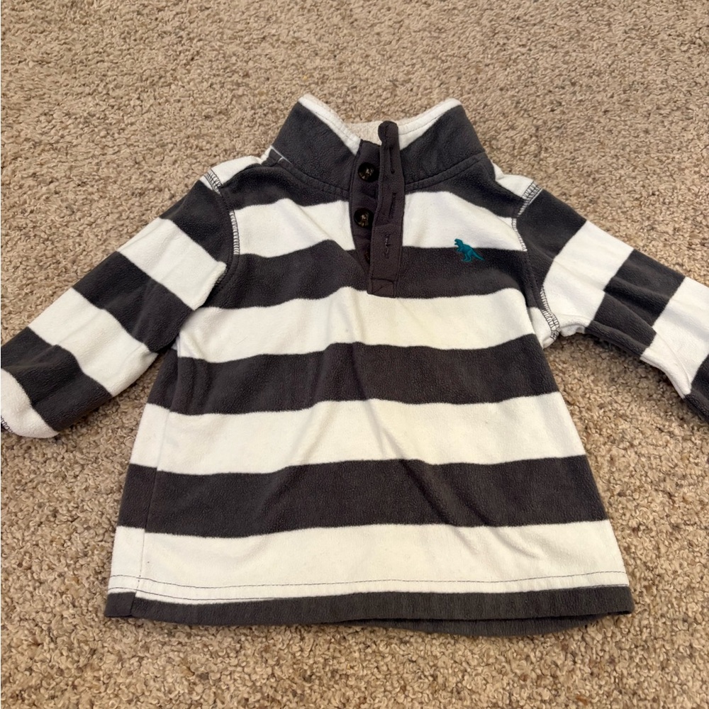 Carters Baby Boy Half Zip Fleece Sweatshirt 12 Months Buttons Striped Dinosaur
